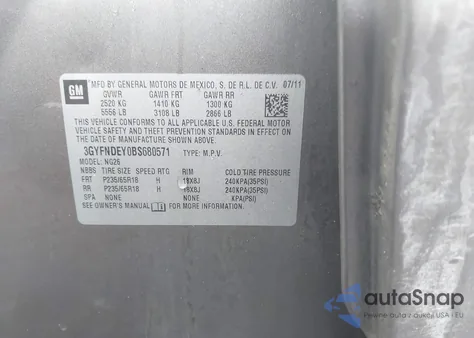 2011 Cadillac Srx Luxury Collection z USA, uszkodzony, nr VIN 3GYFNDEY0BS680571